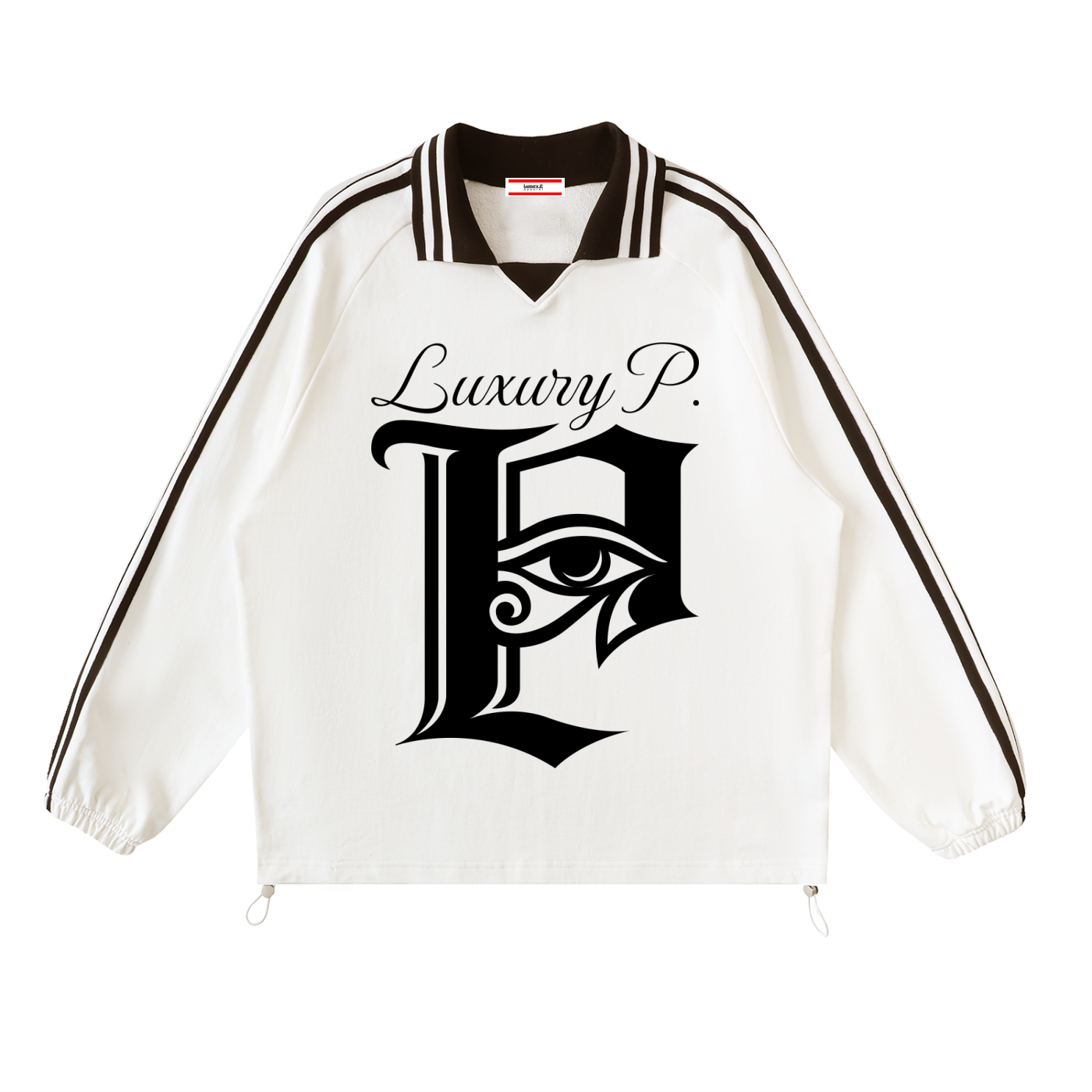 Contrast Striped Lapel Collar Sweatshirt