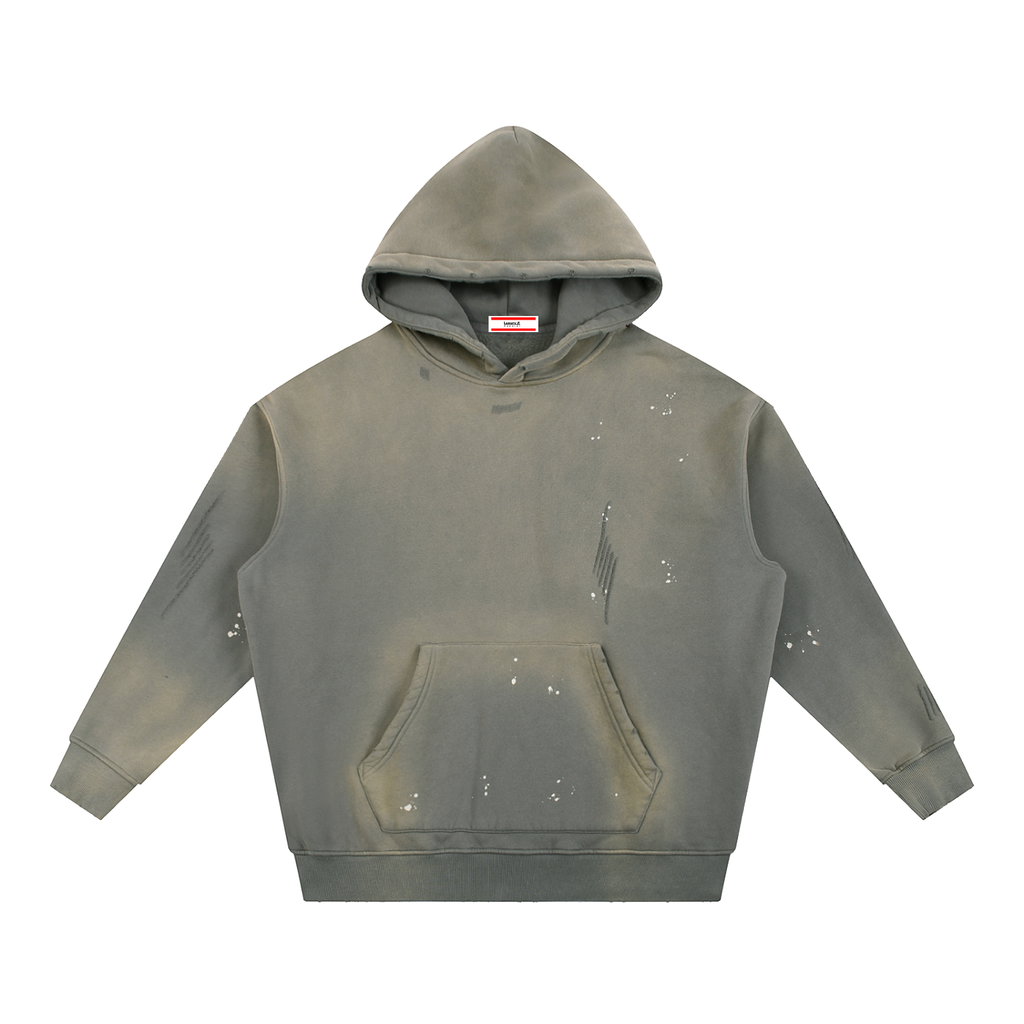 Vintage Washed Frayed Fleece Hoodie